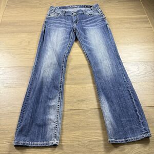 Rock Roll Cowgirl Jeans Women 34x34 Boot Cut Mid Rise Blue Denim Cotton